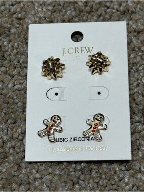 J. Crew Women’s Gold Gingerbread & Bow Earring Set - Hypoallergenic